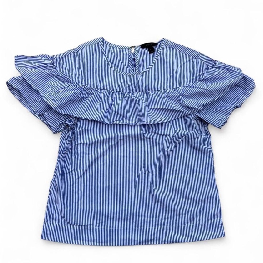 J. Crew Blue and White Striped Ruffled Top